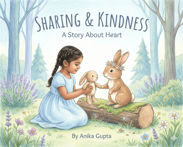 A child sharing a toy with a woodland rabbit